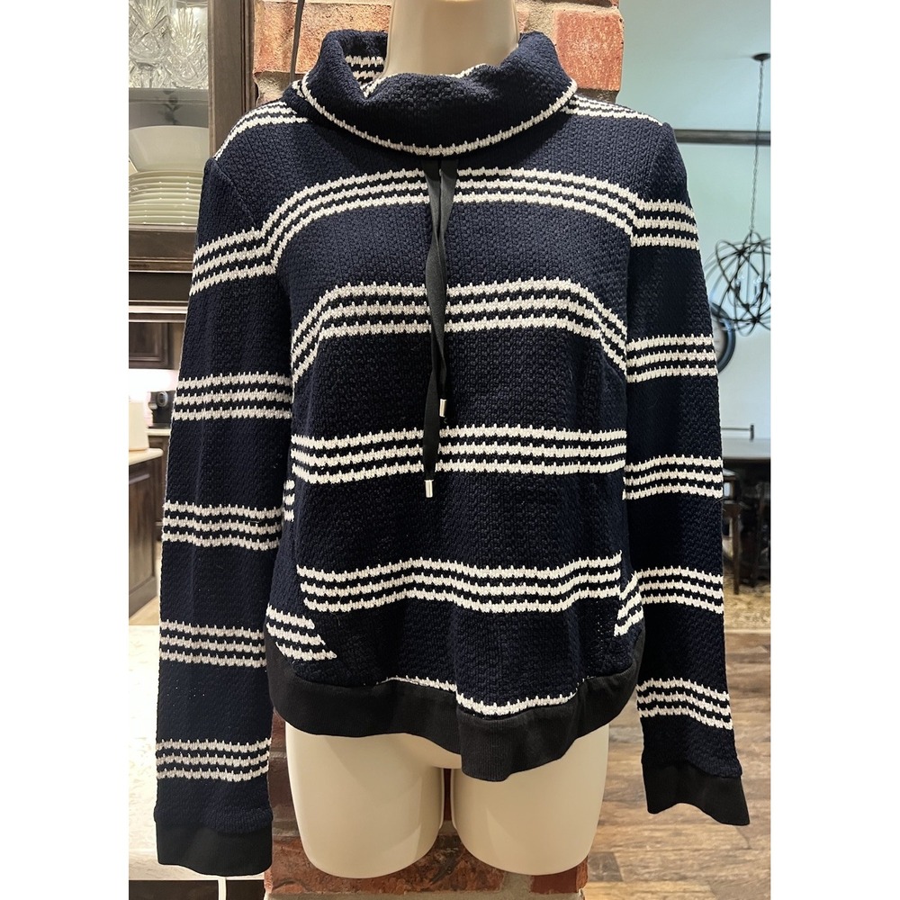 Veronica Beard Bianca Striped Knit Cowl Neck  Sweater Slim Fit Size L Flaw